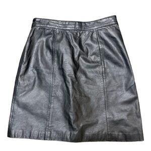 Vintage Bermans Womens Size 10 Black Genuine Leather 80s Mini Skirt High Waist